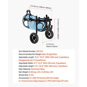 Carrozzina Manuale Leggera per Cani con 2 Ruote Regolabili e Ammortizzatori per Supporto della Mobilità e delle Zampe Posteriori - Product Image 5