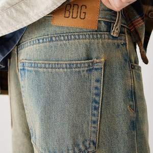 Jeans évasés personnalisés avec logo pour hommes – Style streetwear classique, ourlet brut, vintage, coupe droite, baggy - Product Image 6