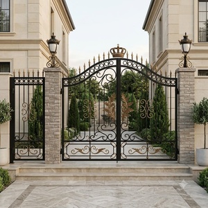 Portail double en fer forgé de style européen, résistant à la rouille ; facile à installer ; doté de motifs exquis, adapté aux villas. - Product Image 4