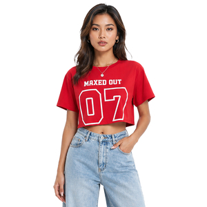 Pure High Quality <b>Cotton</b> Crop Top women's shirt Custom Team Jersey Printed Short Sleeve Oversized Fit Graphic Tee Crew Neck - Product Image 1