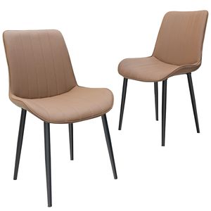 Set di 2 Sedie da Pranzo in Pelle PU Kaki con Motivo a Onde, Senza Braccioli, con Gambe in Metallo per Cucina, Ristorante, Soggiorno - Product Image 1