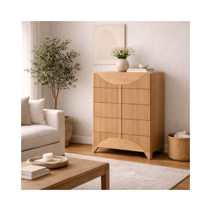 Armoire de rangement à 5 tiroirs en bois massif cannelé, commode de chambre moderne, prix direct usine, fabricant de meubles OEM ODM - Product Image 1