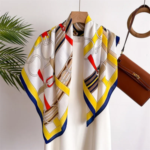 90*90 2026 New Fashion <b>Light</b> Luxury Silk Scarf Women Twill Simple Square Scarves Ladies Sunscreen Shawl Headscarf All Seasons - Product Image 2