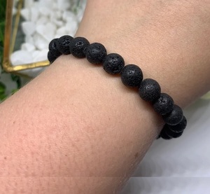 Bracelet en pierre de lave naturelle, bracelet perlé en pierre de lave noire pour la guérison, bijoux énergétiques Reiki, vente en gros, 8mm - Product Image 4