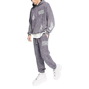 Survêtement personnalisé délavé à l'acide Ensemble de survêtement de jogging 100% coton pour hommes Pantalon de survêtement brodé Sweats à capuche Plus Size Distressed Winter - Product Image 1