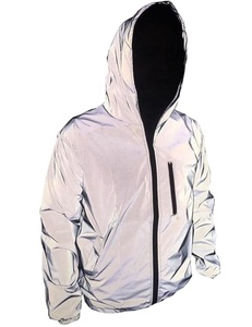 Chaqueta con capucha reflectante plateada para hombre, ropa exterior de seguridad, ligera, con cierre, cortavientos para montar de noche, chaqueta cálida. - Product Image 2