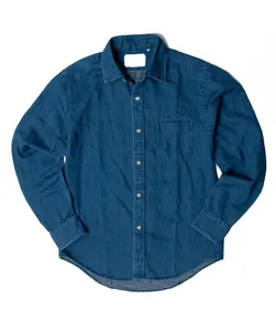 Мужская джинсовая рубашка с длинным рукавом, рубашка из денима с нагрудным карманом, осень 2021