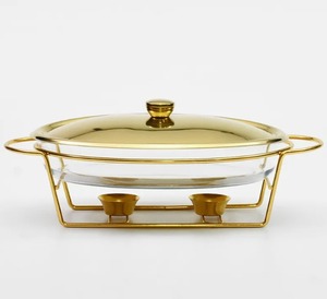 Elegant 3.0L Gold Chafing Dish Set with Glass Soup Pot <b>Buffet</b> Food <b>Warmer</b> for Weddings and Catering At Low Price - Product Image 5