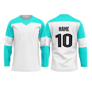 Maillot de hockey sur glace personnalisé sublimé à manches longues blanc turquoise, anti-humidité, unisexe, pour adulte, avec numéro 10 et impression du nom - Product Image 1