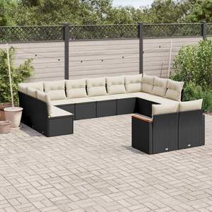 Grand ensemble de canapés de jardin modulaires en rotin PE noir, élégant et durable, mobilier d'extérieur - Product Image 1