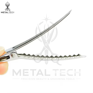 Pinces à cheveux professionnelles en métal argenté, type bec de canard, haute tension, pour sectionnement et séparation en salon, accessoires de coiffure pour coiffeur - Product Image 3
