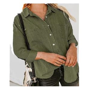 Prix de vente entier OEM service couleur unie femmes chemise 100% coton manches longues meilleur de la vente du Bangladesh prix d'usine - Product Image 1