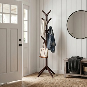 Perchero moderno de madera con ganchos y estante para zapatos para almacenamiento en la entrada, diseño minimalista, forma rectangular - Product Image 4