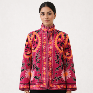 jacketSujani Ladies' Reversible Velvet Cotton <b>Jacket</b> Quilted Bomber Varsity Style Autumn Short <b>Mandarin</b> <b>Collar</b> - Product Image 1