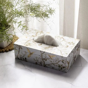 Resin Tissue Box with <b>Sticker</b> Pasting Painted Finish Handmade Elegant Design Customized Shape Florals Pattern Genuine - Product Image 1
