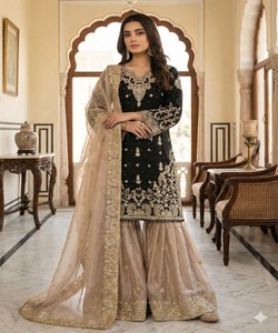 Women Festival Wear Sharara Dupatta Set Designer Ethnic Fashion Boutique Style Outfit Traditional Ethnic Wear <b>Floor</b>-Length 83087 - Product Image 1