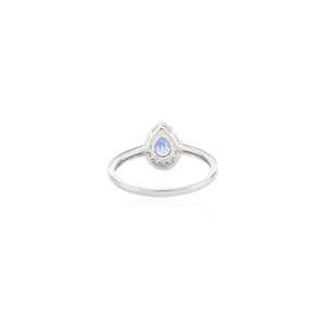 14K White Gold Pear Cut Blue Sapphire & Halo Diamond Ring - Product Image 5