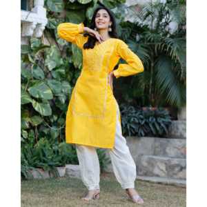 Conjunto de Kurta Casual Transpirable para Mujer, Color Amarillo Ray, Talla XS - Product Image 5