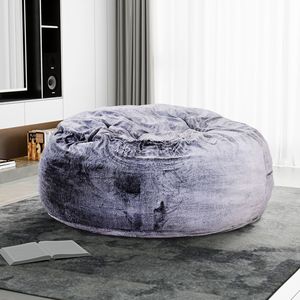 Moderno Pouf Rotondo da 5 Piedi in Morbida Pelliccia Sintetica Viola con Imbottitura in Memory Foam - Product Image 2