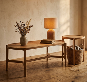 Elegant Kara Set Wooden Premium Teakwood Construction Modern <b>Oval</b> Nesting <b>Coffee</b> <b>Tables</b> Minimalist Living Room Furniture - Product Image 1