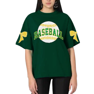 Premium Baseball Team Spring Summer Women Glitter Half Sleeve Loose Fit Game Day Embroidery Breathable Custom <b>Sequin</b> Work Cotton - Product Image 1