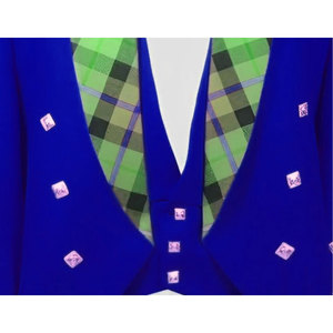 Custom Handmade Blue Wool Prince Charlie <b>Jacket</b> Green Tartan Vest <b>Silver</b> Buttons Factory Supplies - Product Image 3
