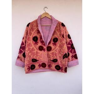 Stylish Velvet Suzani Embroidered Cotton Autumn/Winter Women's Floral Jacket Gift for Her <b>Duster</b> Chic Coat - Product Image 2