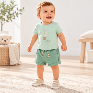 Ensemble de vêtements d'été pour bébés garçons et filles, 2 pièces, t-shirt brodé et short, tenue de haute qualité personnalisable - Product Image 1