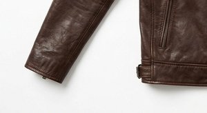 Brown Genuine Leather Men's Motorcycle Jacket Zipper <b>Stand</b> Embroidery Front Breathable Cotton Lining Windproof Waterproof Spring - Product Image 4