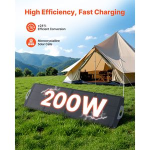 Pannello Solare Portatile Pieghevole da 200W, Caricatore Monocristallino ad Alta Efficienza 24% con USB-A e Type-C per Uscita MC4 - Product Image 2