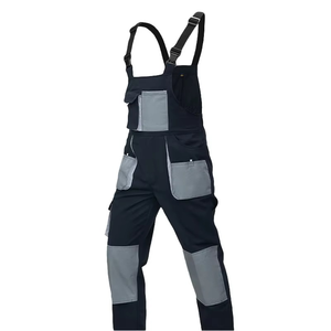 Men's Polyester <b>Work</b> Coverall Bib Overalls With Multiple Pockets Abrasion Resistant <b>Black</b> And Gray Utility <b>Pants</b> - Product Image 2