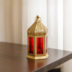 Faroles Marroquíes Elegantes de Metal y Vidrio con Lámpara de Farol y Portavelas Colgantes para Decoración del Hogar, Diwali, Eid, Navidad - Product Image 1