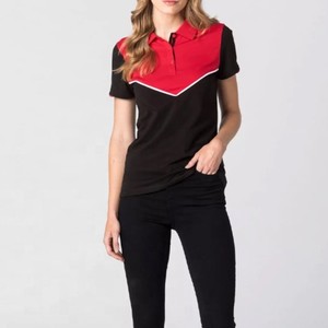Polo de Mujer con Bloques de Color, Manga Corta, Negro y Rojo, Informal, Transpirable, Tejido, 100% Poliéster, Producción Harry Johnson - Product Image 1