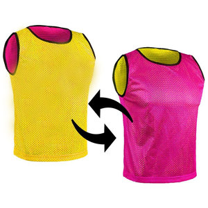 Combinaison d'entraînement d'hiver réversible et respirante personnalisée |   Gilet de sport en maille jaune et rose avec nom d'équipe |   Haut sans manches double couche - Product Image 1