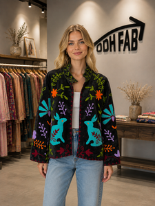 Handmade Black <b>Velvet</b> Woven Winter Sujani <b>Jacket</b> <b>Women</b> Deer Floral Embroidery Boho Ethnic Boutique Outerwear Wholesale - Product Image 2