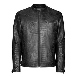 Custom Made Waterproof Hooded <b>Long</b> Sleeve Quick Dry Breathable <b>Men</b> Crocodile Skin Leather <b>Jacket</b> Stand Collar Logo - Product Image 5