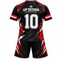 Ensemble de maillots et shorts de football personnalisés pour hommes, uniforme de football imprimé par sublimation, noir et rouge, vêtements de sport d'équipe, logo personnalisé, vente en gros