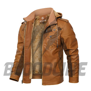 Chaqueta de Motociclista de Cuero Sintético PU Negra para Hombre, Cuello Alto, Forro de Piel Sintética, Cierre de Cremallera, Corte Ajustado, Ropa de Invierno - Product Image 4