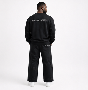 New Plain Men's Tracksuit <b>Set</b> Oversized Streetwear Fleece Crew Neck Sweatshirt and Wide Leg Baggy Pants Loungewear <b>Set</b> 2026 - Product Image 3
