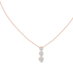 Collier pendentif vertical élégant à trois diamants en or rose 18 carats avec diamant de laboratoire de 1,11 ct, luxe minimaliste pour fiançailles et soirées - Product Image 1