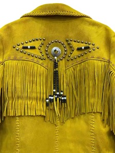Yellow Suede Leather Knitted <b>Fringe</b> Bomber <b>Jacket</b> Western Style Unisex Zipper Closure Regular Length Windproof Waterproof Crew - Product Image 5