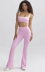 Ensemble de yoga personnalisé en gros pour femmes, ensemble deux pièces côtelé de vêtements de sport et de fitness, legging et soutien-gorge de sport assortis pour l'entraînement - Product Image 3