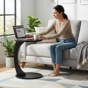 Mesa Auxiliar de Madera en Forma de C para Sofá y Cama |   Mesa para Portátil de Madera Maciza |   Mesa Auxiliar Compacta para Sala de Estar, Dormitorio y Oficina - Product Image 1