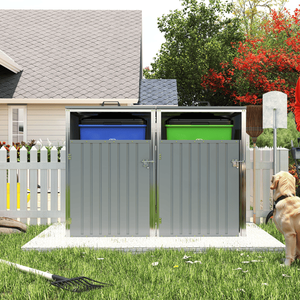 Contenedor de Basura Metálico para Exteriores con Capacidad de 54 Pies Cúbicos, Almacena 2 Contenedores de Basura Galvanizados de Acero Inoxidable - Product Image 1