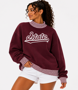 Wholesale Women’s Oversized <b>Mock</b> Neck Pullover Custom Cotton Fleece Long Sleeve Casual Autumn Sweatshirt - Product Image 4