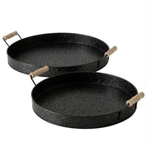 Galvanized Metal Serving Tray Set Of 3 Oval <b>Nesting</b> Trays With Decorative Gold Brass Handles Coffee <b>Table</b> Display Lowest Price - Product Image 3