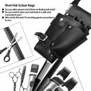 High Quality Barber Salon Use Holsters PU <b>Leather</b> 6.30*9.06 Inch Hair Styling Scissors Holsters Multi Pockets Scissors Bags - Product Image 4