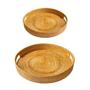 Round Wicker RATTAN <b>BASKET</b> / <b>TRAY</b> Handmade Natural <b>Tray</b> for Food and Beverage Service - Product Image 1