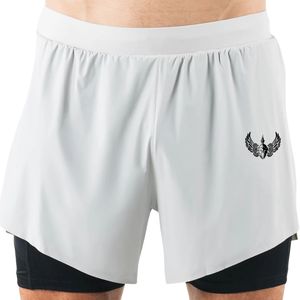 Shorts de course 2 en 1 pour homme, blanc et noir, respirants, pour la remise en forme, l'entraînement en salle de sport, les vêtements de sport, avec poche - Product Image 3
