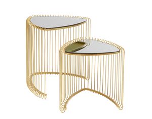 Ensemble de 2 tables basses en fer au design antique, finition noire, plateau en verre, pour chambre à coucher, salon, hôpital - Meubles en métal durables - Product Image 6